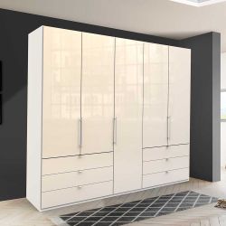 Cremefarbener Kleiderschrank mit sechs Schubladen 3 türig günstig online kaufen