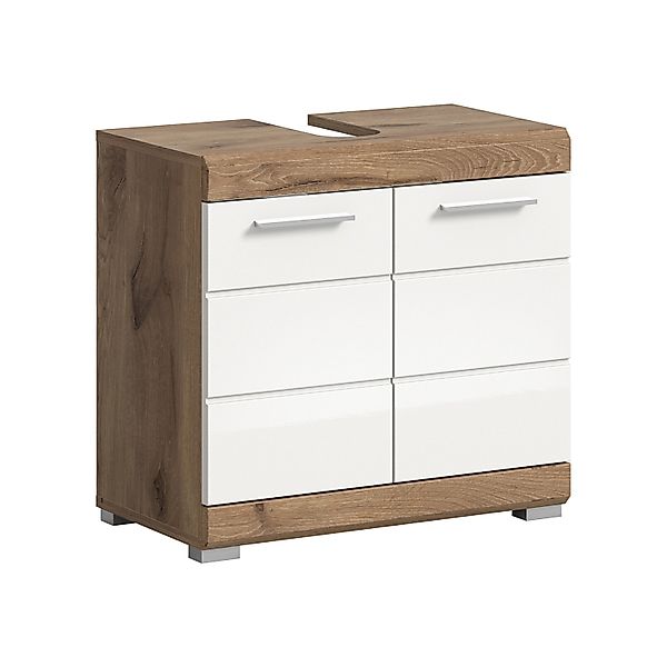 Waschbeckenunterschrank Wave Weiß Hochglanz/Nox Oak 56 cm x 60 cm x 34 cm günstig online kaufen