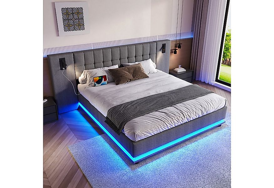 Flieks Polsterbett, Doppelbett 180x200cm mit breitem Kopfteil, LED-Leiste, günstig online kaufen