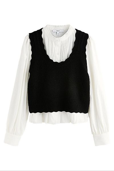 Next Pullunder Strick-Tanktop mit Hemdlage und Rüschenausschnitt (2-tlg) günstig online kaufen