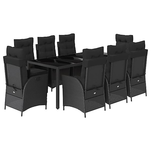vidaXL 9-Tlg Garten-Essgruppe mit Kissen Schwarz Poly Rattan 3213075 günstig online kaufen