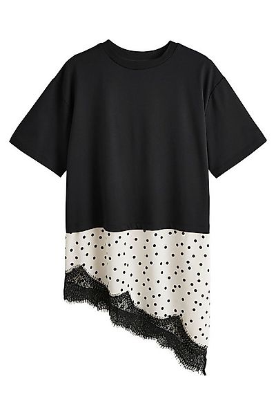 Next T-Shirt Kurzärmeliges T-Shirt maus Satin mit Spitzenbesatz (1-tlg) günstig online kaufen