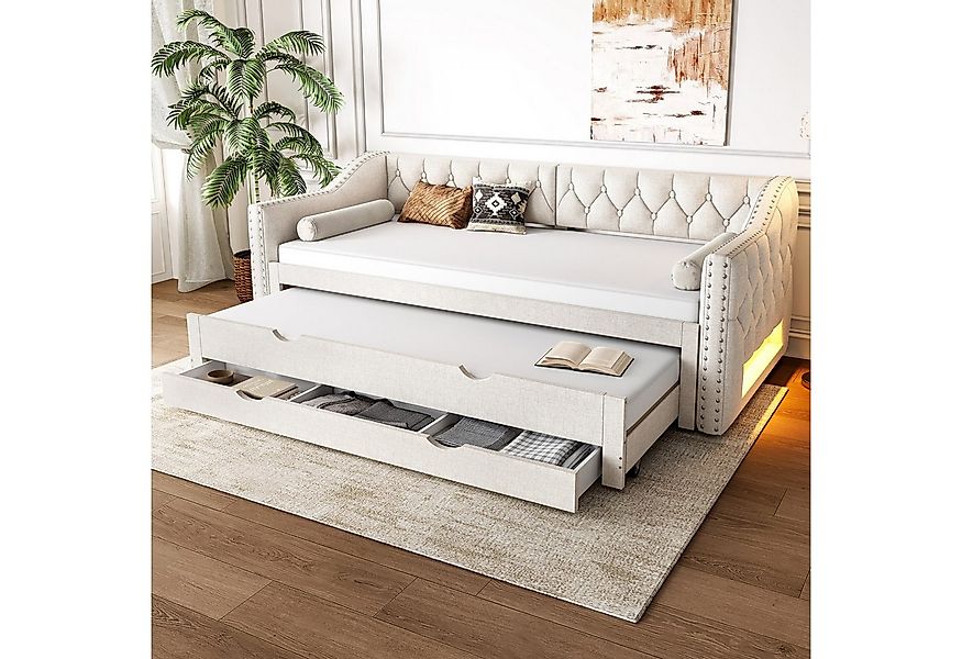 Merax Daybett 90x200cm mit LED-Beleuchtung (Sofabett Doppelbett Polsterbett günstig online kaufen