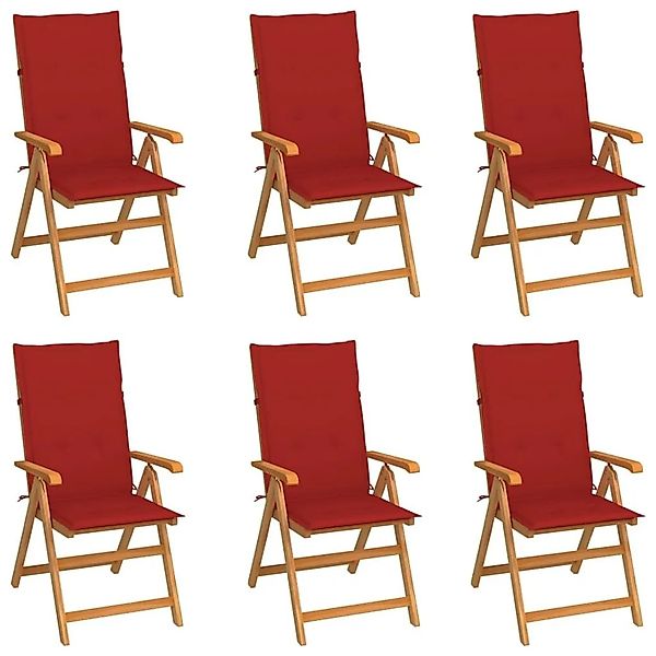 vidaXL Gartenstühle 6 Stk mit Roten Kissen Massivholz Teak 3065566 günstig online kaufen