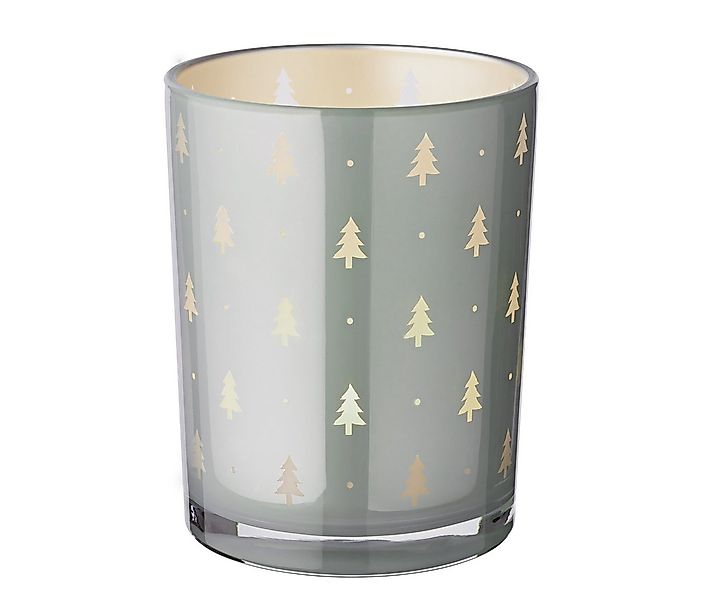 EDZARD Windlicht Tani, Glas, Tannen-Motiv, grau, H 13 cm, Ø 10 cm günstig online kaufen