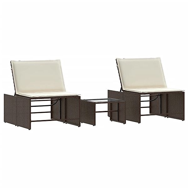 vidaXL Sonnenliegen 2 Stk mit Tisch Braun Poly Rattan 368423 günstig online kaufen
