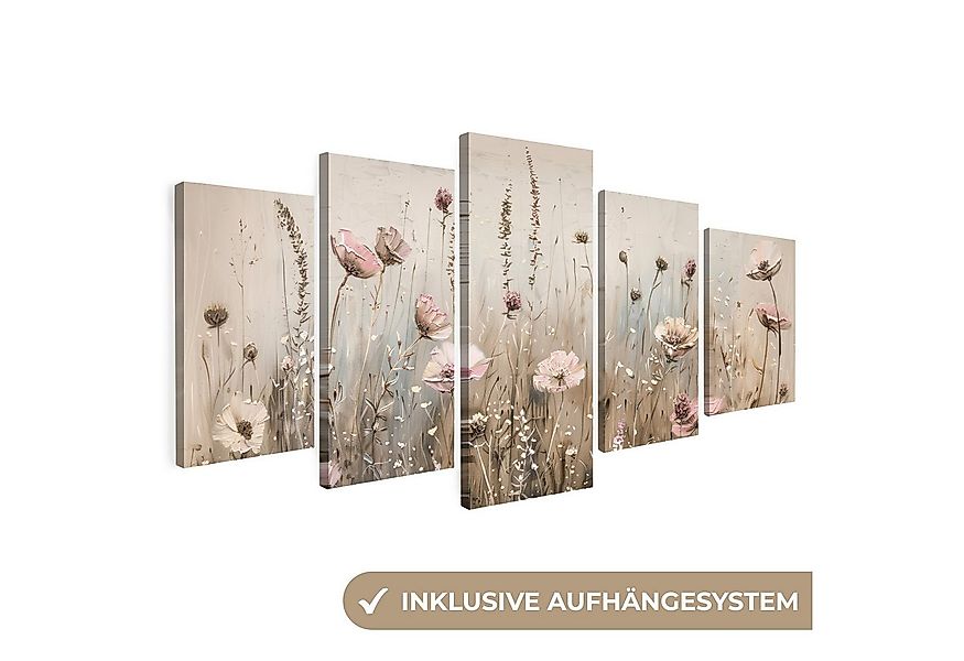 MuchoWow Leinwandbild Blumen - Beige - Modern - Rosa, Fotodruck (5 St), Wan günstig online kaufen