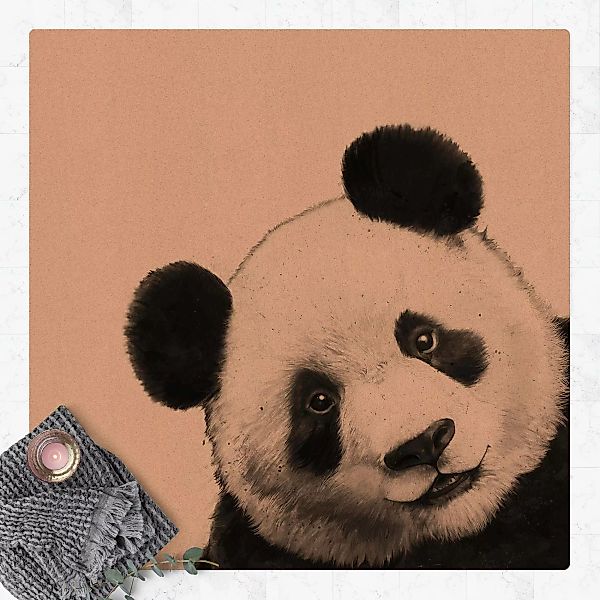 Kork-Teppich Illustration Panda Schwarz Weiß Malerei günstig online kaufen