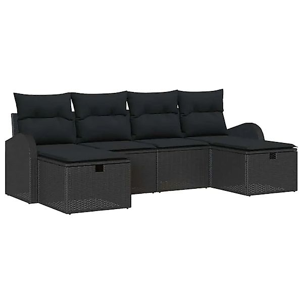 vidaXL Garten-Sofa-Set mit Kissen 6-Tlg Schwarz Poly Rattan 3360454 günstig online kaufen