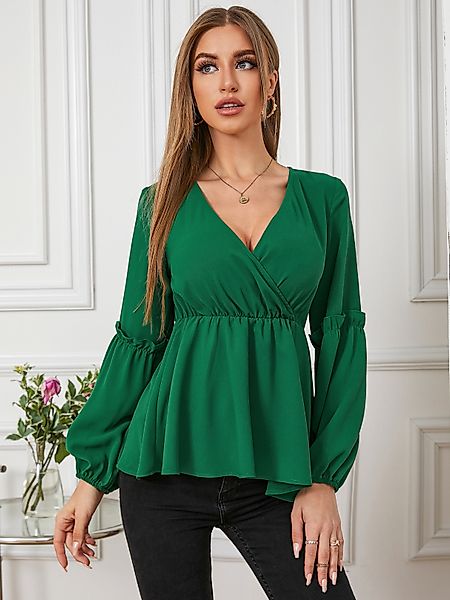 YOINS Grüne Bluse mit gekreuztem V-Ausschnitt vorne mit Rüschenbesatz günstig online kaufen