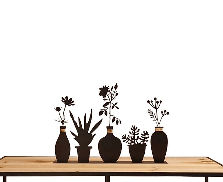 Home-trends24.de Dekofigur Deko Board Vasen Metall Silhouette schwarz Blume günstig online kaufen