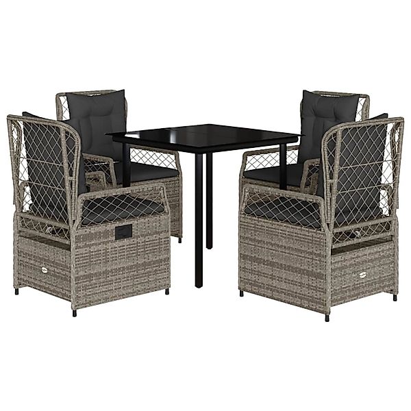 vidaXL 5-Tlg Garten-Essgruppe mit Kissen Grau Poly Rattan 3262993 günstig online kaufen