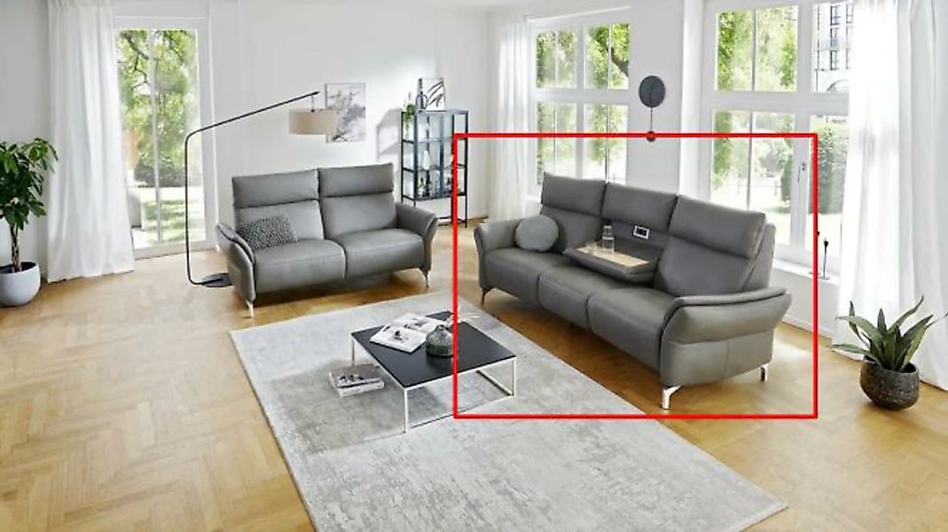 Ledersofa 3-Sitzer Grau 224 cm breit mit Relaxfunktion Lodi günstig online kaufen