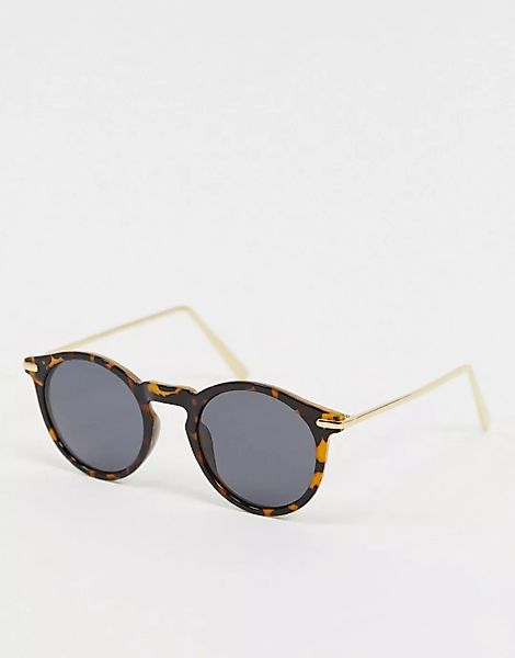 ASOS DESIGN – Runde Sonnenbrille mit Metallbügeln in Schildpatt und polaris günstig online kaufen
