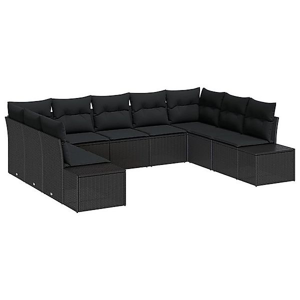vidaXL Loungesofa 9-teiliges Garten Sofa Set mit Kissen in schwarzem Poly R günstig online kaufen