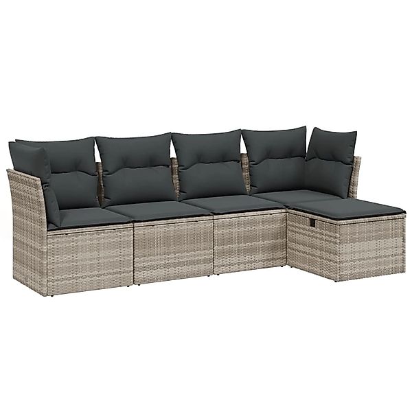 vidaXL 5-Tlg Garten-Sofagarnitur mit Kissen Hellgrau Poly Rattan 3263138 günstig online kaufen