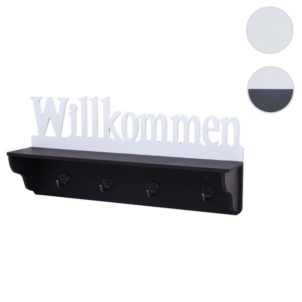 MCW Wandgarderobe D41 Willkommen 4 Haken Schwarz/weiß günstig online kaufen