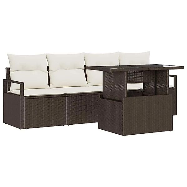 vidaXL Gartensofa-set mit Speicher mit Kissen 5-Tlg Braun Poly-Rattan 33487 günstig online kaufen