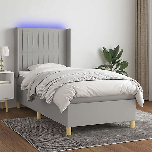 Vidaxl Boxspringbett Mit Matratze & Led Hellgrau 100x200 Cm Stoff günstig online kaufen