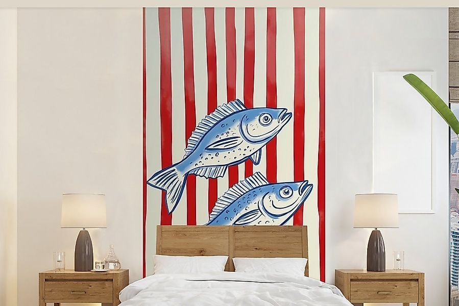 MuchoWow Fototapete Fisch - Vertikale Streifen - Blau - Rot, Matt, bedruckt günstig online kaufen