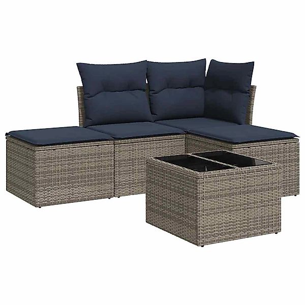 vidaXL 5-Tlg Garten-Sofagarnitur mit Kissen Grau Poly Rattan 3217491 günstig online kaufen