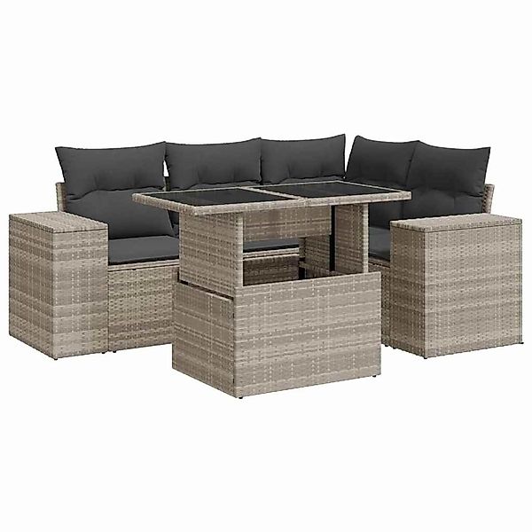 vidaXL 5-Tlg Garten-Sofagarnitur mit Kissen Hellgrau Poly Rattan 3326793 günstig online kaufen