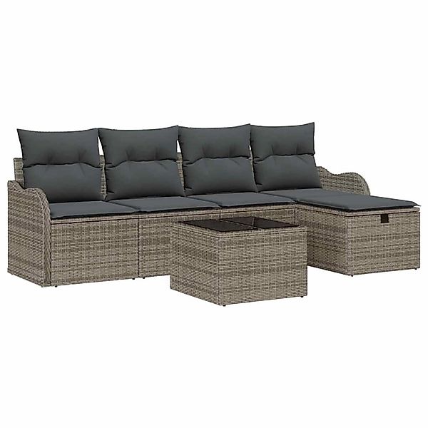 vidaXL Garten-Sofa-Set mit Kissen mit Speicher 6-Tlg Grau Poly Rattan 33603 günstig online kaufen