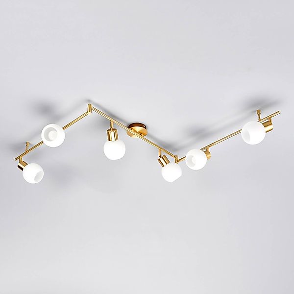 Lindby Deckenlampe Elaina, 180cm, 6-flg., messing, Glas, E14 günstig online kaufen
