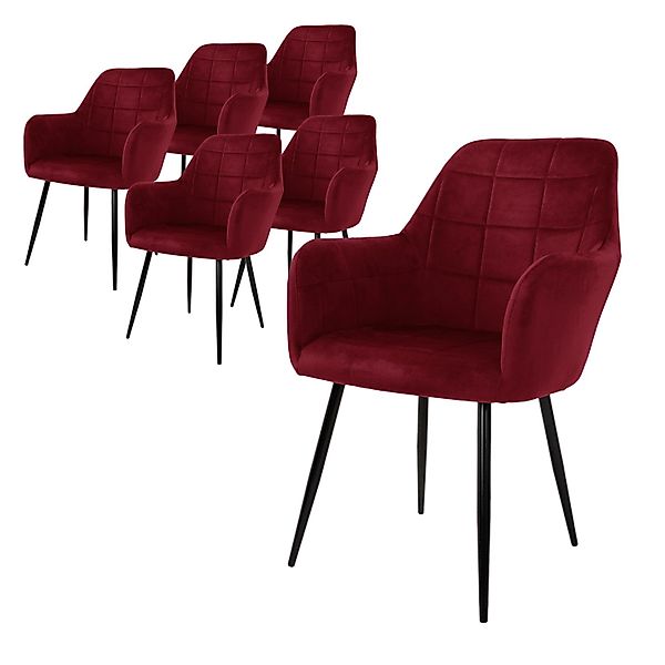ECD Germany 6Er Set Esszimmerstühle Bordeaux mit Samtbezug Metallbeine günstig online kaufen