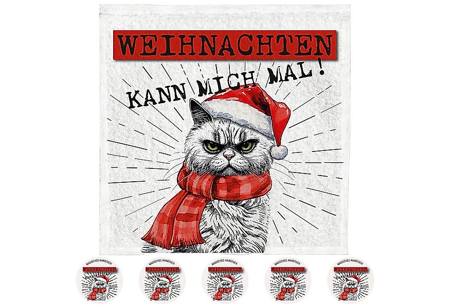 CEPEWA Handtuch Magisches Handtuch 'XMAS CAT' 6er Set 30x30cm Baumwolle Tuc günstig online kaufen