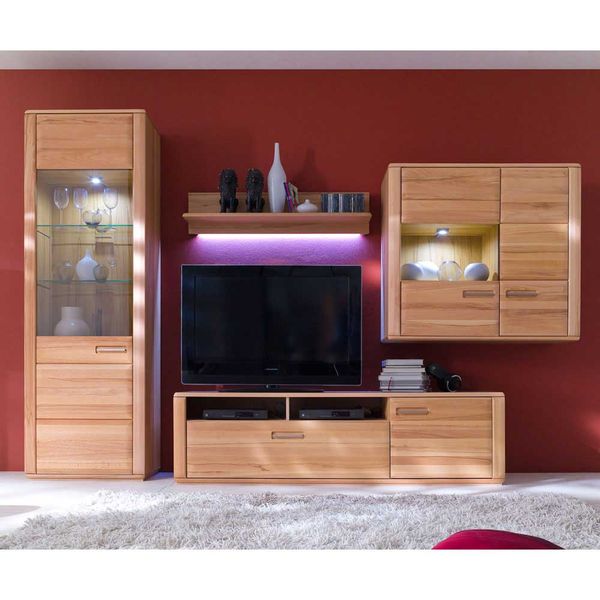 Schrankwand in Kernbuchefarben 300 cm breit (vierteilig) günstig online kaufen