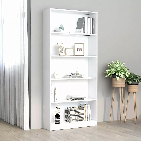 Bücherregal 5 Fächer Weiß 80 X 24 X 175 Cm Spanplatte günstig online kaufen