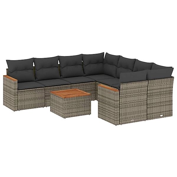 vidaXL 9-Tlg Garten-Sofagarnitur mit Kissen Grau Poly Rattan 3258231 günstig online kaufen