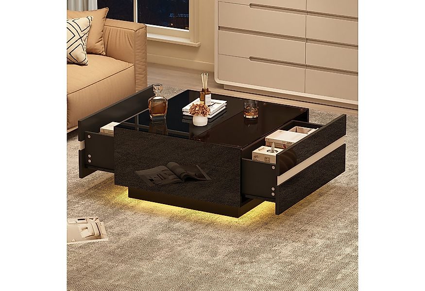 Merax Couchtisch hochglanz Sofatisch Beistelltisch mit LED-Beleuchtung (1-S günstig online kaufen