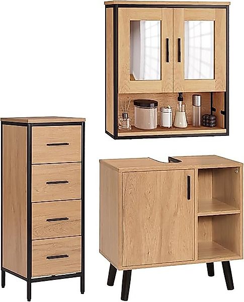 EUGAD Badmöbel-Set, (3-St), Badschrank mit 2 Spiegeln, Beistellschrank mit günstig online kaufen