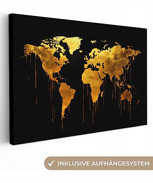 OneMillionCanvasses® Leinwandbild Weltkarte - Gold - günstig online kaufen