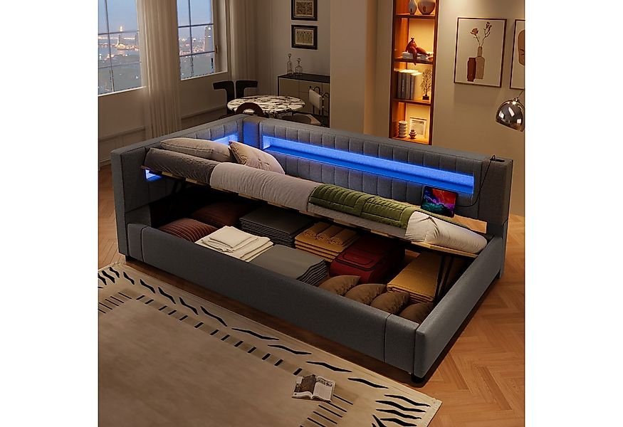 MODFU Schlafsofa Polsterbett, mit USB-C, hydraulischem Bettkasten & 7-Farbe günstig online kaufen