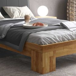 Doppelbett mit Konsolen in Eiche und Schwarz Massivholz (dreiteilig) günstig online kaufen