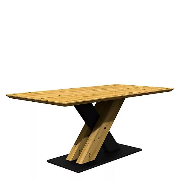 Tisch Esszimmer hochwertig aus Eiche Massivholz und Metall Schweizer Kante günstig online kaufen