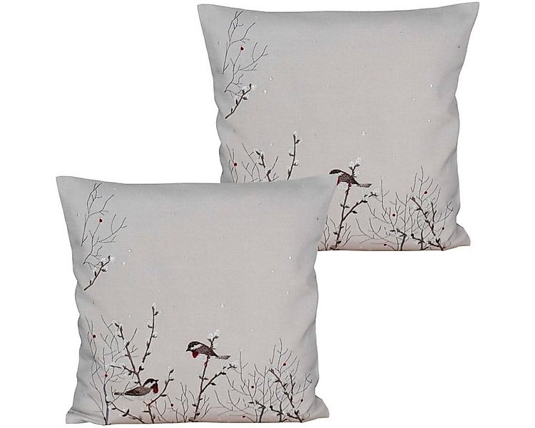 matches21 HOME & HOBBY Kissenbezüge Kissenhüllen DINA 2er Set mit Vogel Sti günstig online kaufen