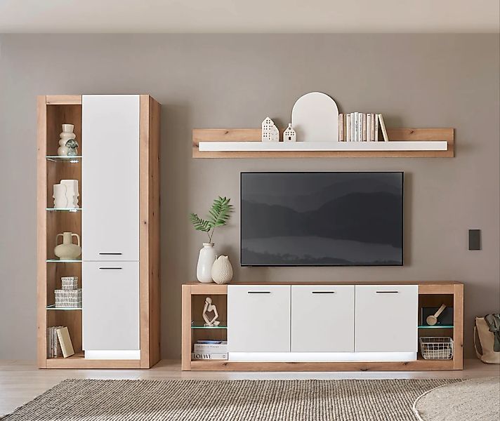 Home affaire Wohnwand "Brixen, moderne Anbauwand, Wohnzimmer-Set, Eiche Evo günstig online kaufen