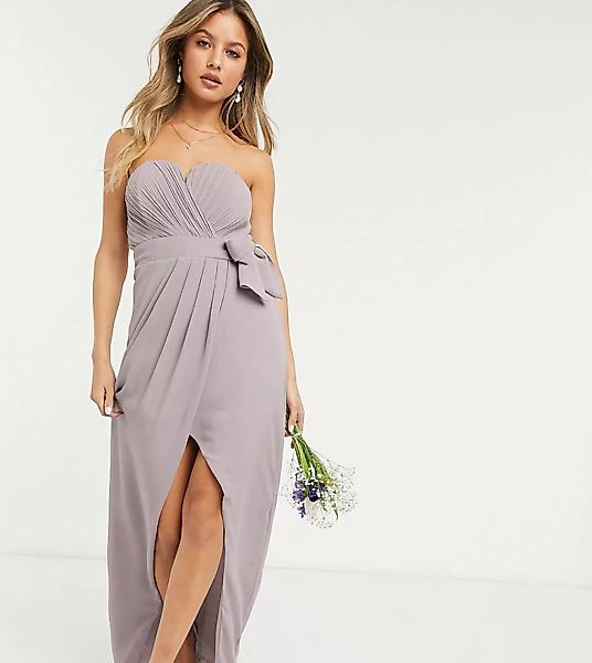 TFNC – Bridesmaid – Exklusives, trägerloses Midaxi-Kleid in Grau mit Wcikel günstig online kaufen