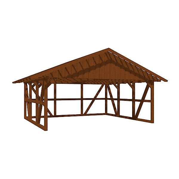 Skan Holz Carport Schwarzwald m. Dachlattung u. Rückwand 684 x 600 cm Nuss günstig online kaufen