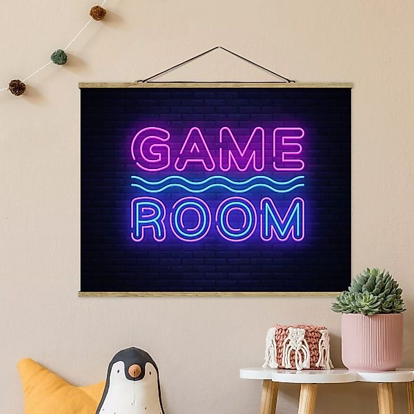Stoffbild mit Posterleisten Neon Schrift Game Room günstig online kaufen