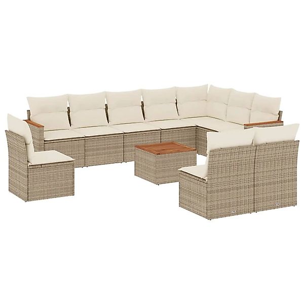 vidaXL 11-Tlg Garten-Sofagarnitur mit Kissen Beige Poly Rattan 3258481 günstig online kaufen