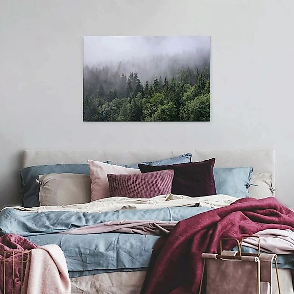 Bricoflor Leinwand Mit Wald Im Nebel Winter Wandbild Mit Tannen Ideal Für S günstig online kaufen