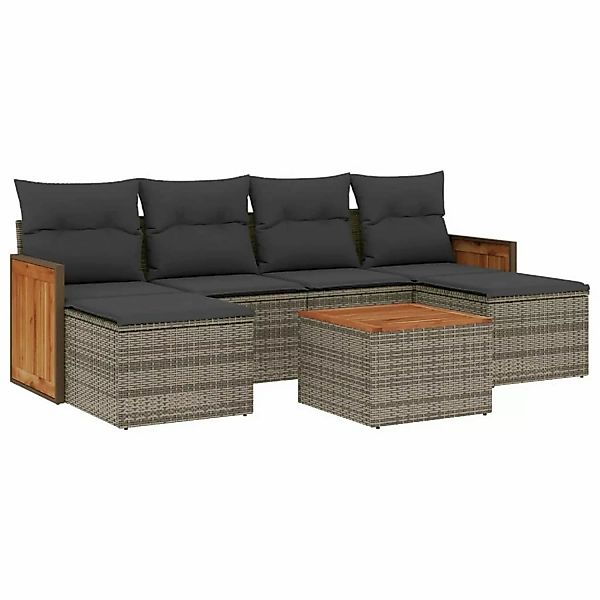 vidaXL 7-Tlg Garten-Sofagarnitur mit Kissen Grau Poly Rattan 3260310 günstig online kaufen
