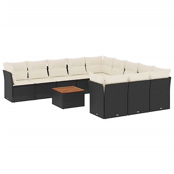 vidaXL 12-Tlg Garten-Sofagarnitur mit Kissen Schwarz Poly Rattan 3256238 günstig online kaufen