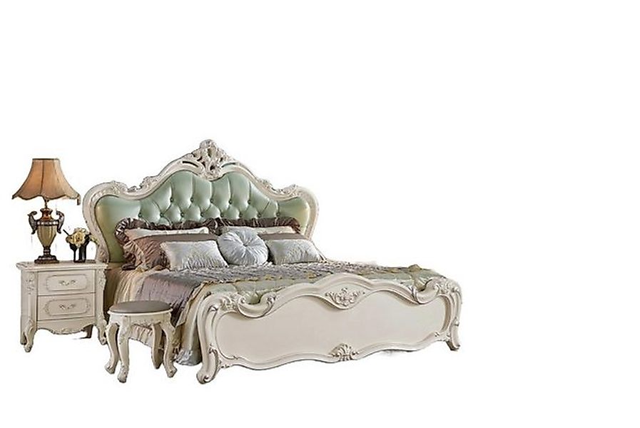 JVmoebel Bett Chesterfield Schlafzimmer Betten Echtholz Polster Doppel Weiß günstig online kaufen