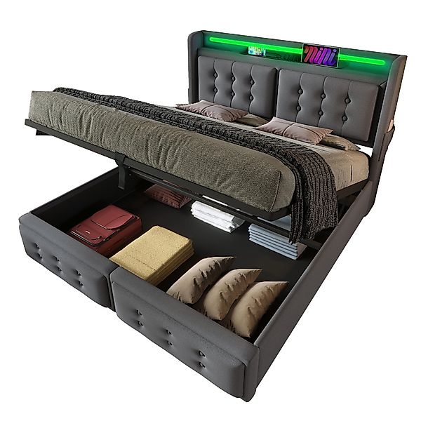 TavilaEcon Boxspringbett Doppelbett mit Led-Kopfteil und günstig online kaufen